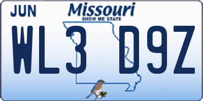 MO license plate WL3D9Z