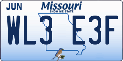 MO license plate WL3E3F