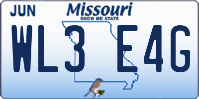 MO license plate WL3E4G