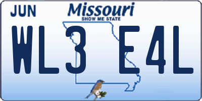 MO license plate WL3E4L