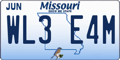 MO license plate WL3E4M