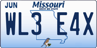 MO license plate WL3E4X