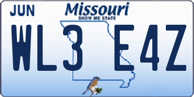 MO license plate WL3E4Z