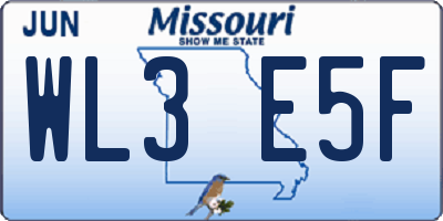 MO license plate WL3E5F