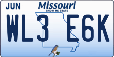 MO license plate WL3E6K
