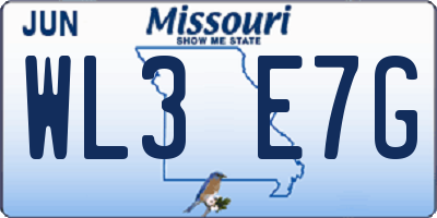 MO license plate WL3E7G