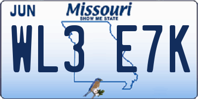MO license plate WL3E7K