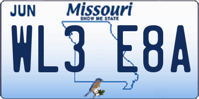 MO license plate WL3E8A