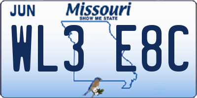 MO license plate WL3E8C