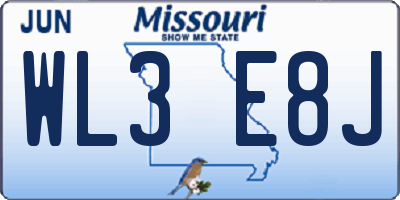 MO license plate WL3E8J