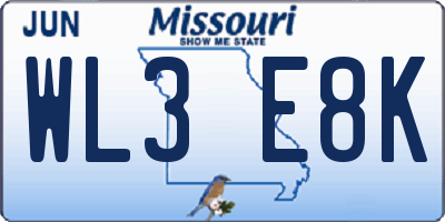 MO license plate WL3E8K