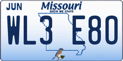 MO license plate WL3E8O
