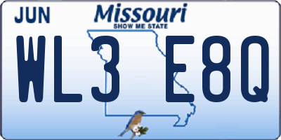 MO license plate WL3E8Q