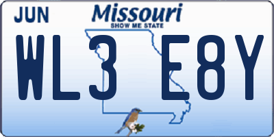 MO license plate WL3E8Y