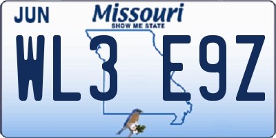 MO license plate WL3E9Z