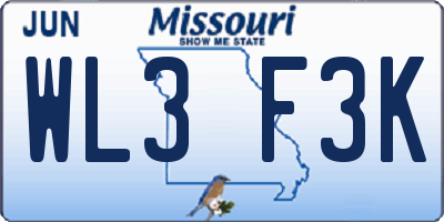 MO license plate WL3F3K