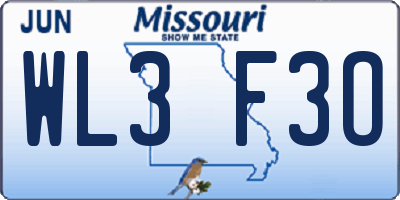MO license plate WL3F3O