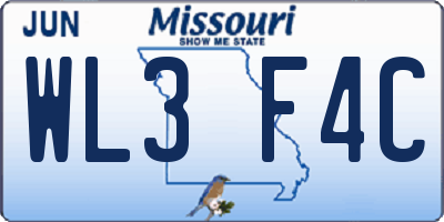 MO license plate WL3F4C