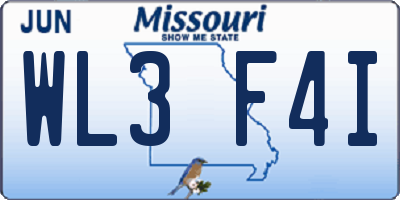 MO license plate WL3F4I