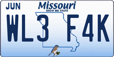 MO license plate WL3F4K