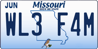 MO license plate WL3F4M