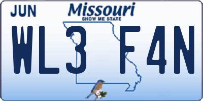 MO license plate WL3F4N