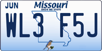 MO license plate WL3F5J