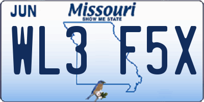 MO license plate WL3F5X