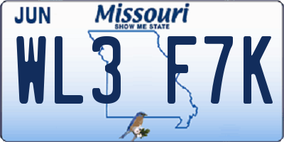 MO license plate WL3F7K