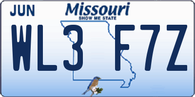 MO license plate WL3F7Z