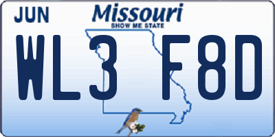 MO license plate WL3F8D