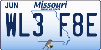 MO license plate WL3F8E