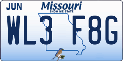 MO license plate WL3F8G