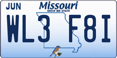 MO license plate WL3F8I