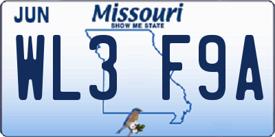 MO license plate WL3F9A