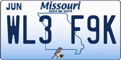 MO license plate WL3F9K
