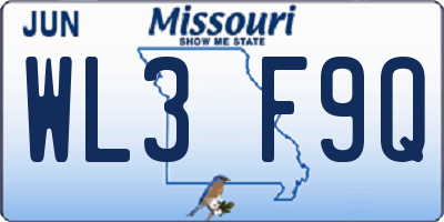 MO license plate WL3F9Q