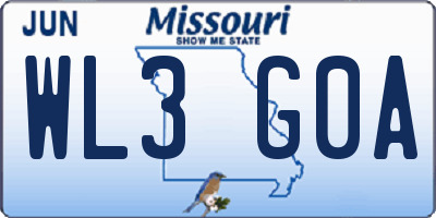 MO license plate WL3G0A