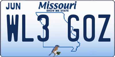 MO license plate WL3G0Z