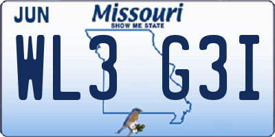 MO license plate WL3G3I