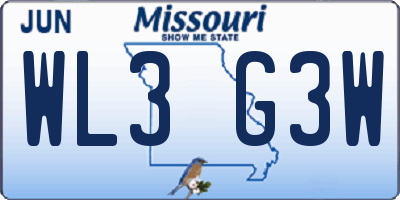 MO license plate WL3G3W