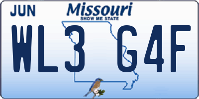 MO license plate WL3G4F