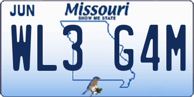 MO license plate WL3G4M