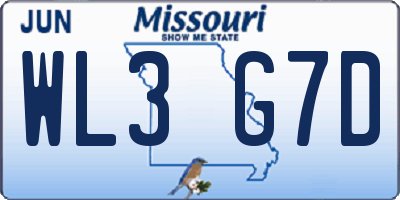 MO license plate WL3G7D
