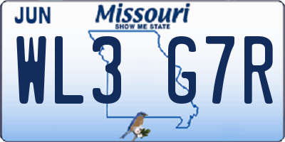 MO license plate WL3G7R