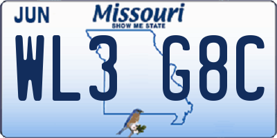 MO license plate WL3G8C
