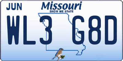 MO license plate WL3G8D