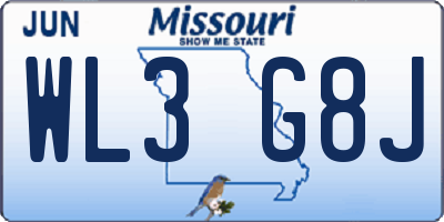 MO license plate WL3G8J