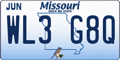 MO license plate WL3G8Q