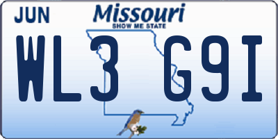 MO license plate WL3G9I